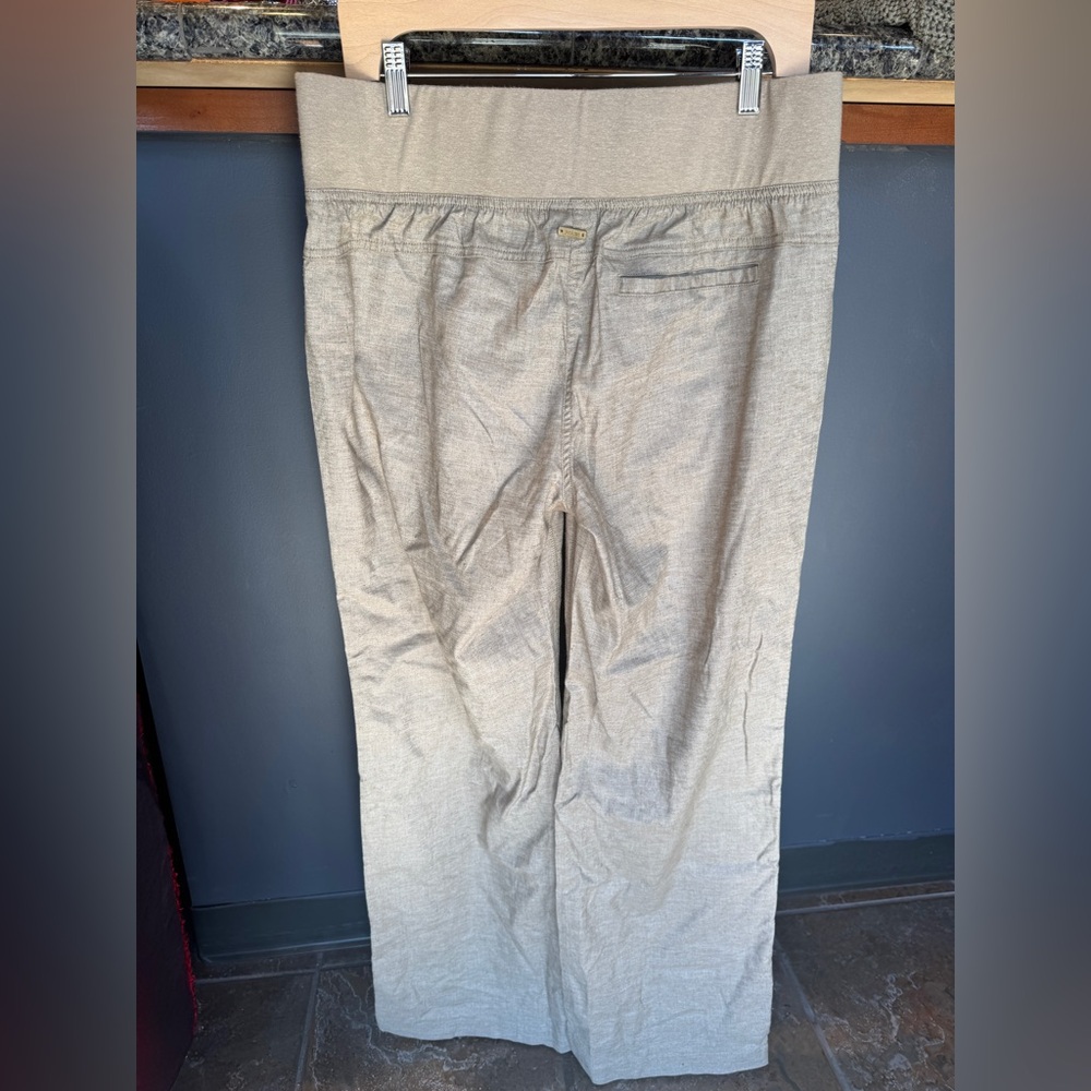 prAna Mantra Pants Women's Dark Khaki Elastic Waistband Relaxed Fit Large NEW - Picture 2 of 6